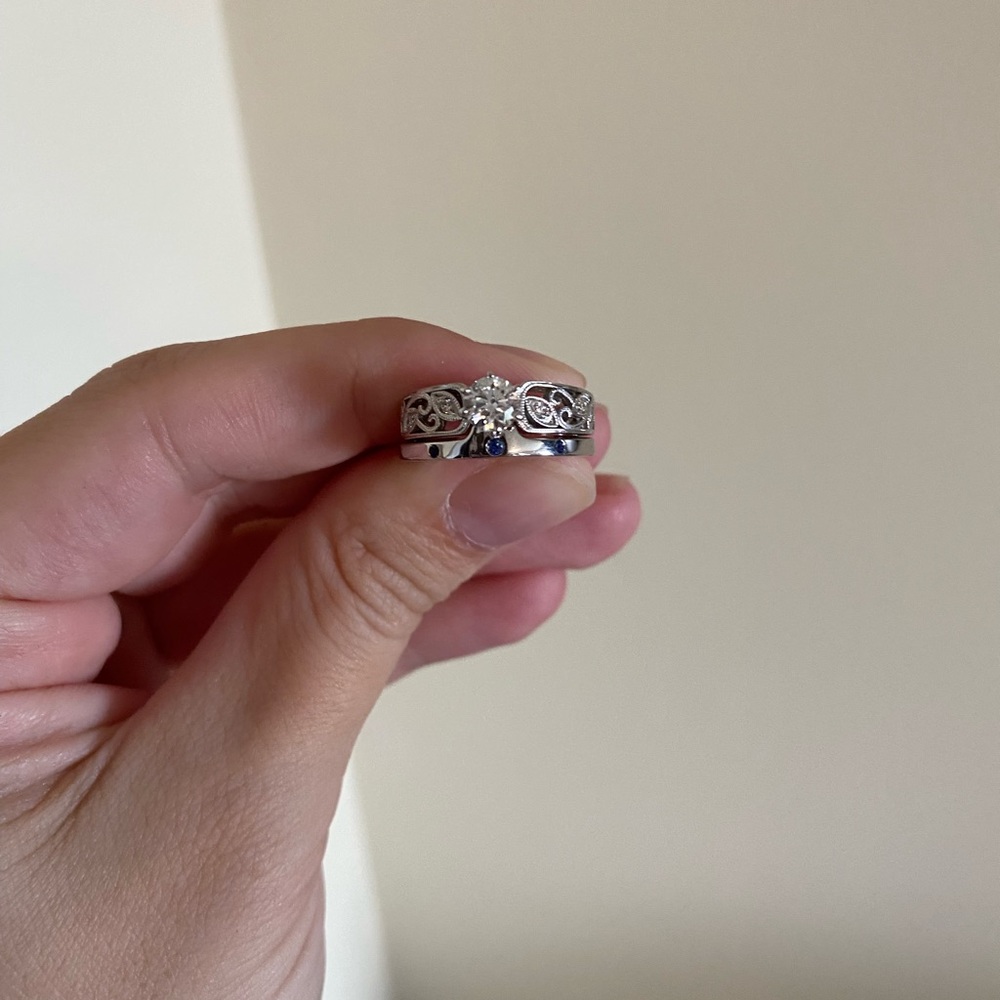 Simon G engagement ring with custom band